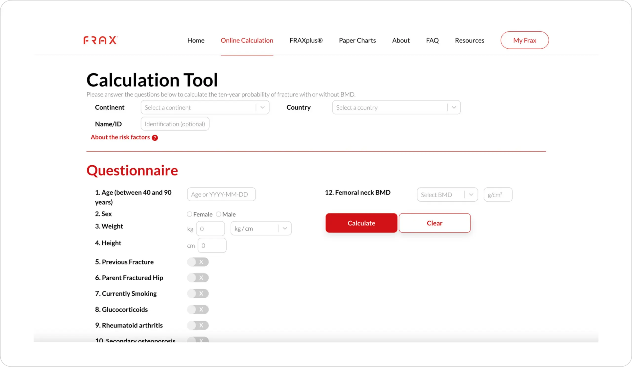 Oncology - Medical Education - Fracture Risk Assessment Tool (FRAX<sup>®</sup>)